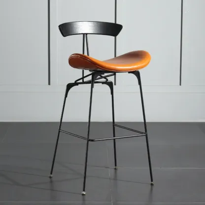 Elegant Leather Bar Stool with Open Back and Footrest for Home Image - 22