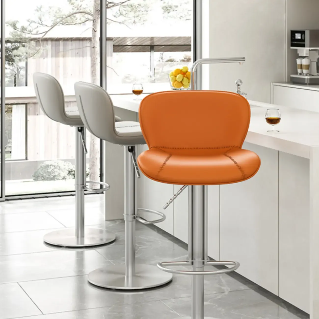 Modern Adjustable Leather Bar Stools Footrest for Kitchen Image - 3
