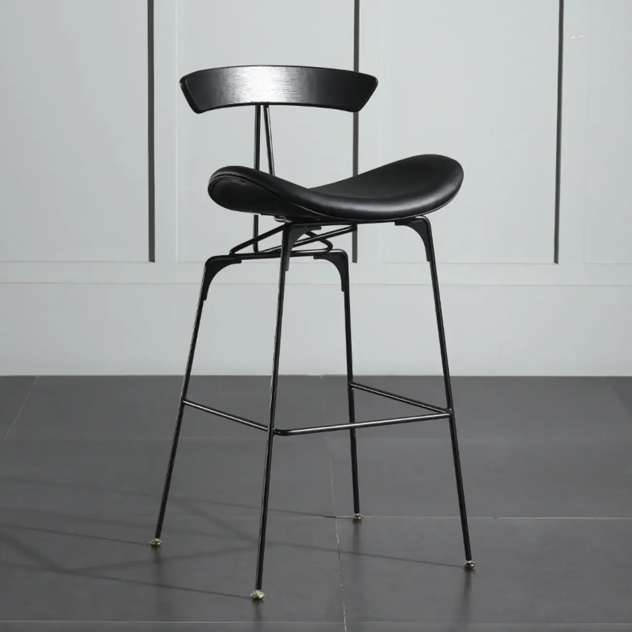 Elegant Leather Bar Stool with Open Back and Footrest for Home Image - 24