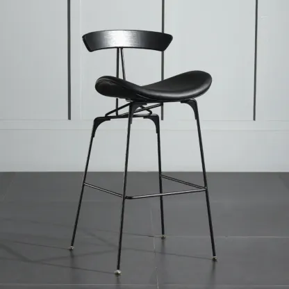 Elegant Leather Bar Stool with Open Back and Footrest for Home Image - 24
