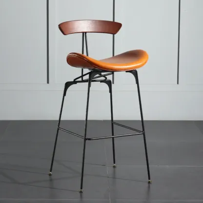 Elegant Leather Bar Stool with Open Back and Footrest for Home Image - 26
