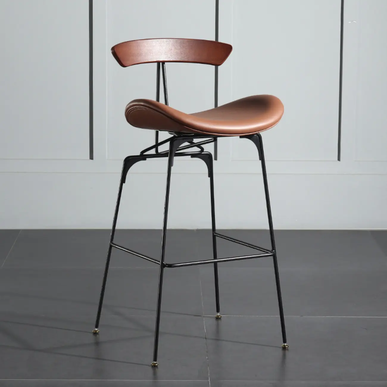 Elegant Leather Bar Stool with Open Back and Footrest for Home Image - 27 | homeyfad