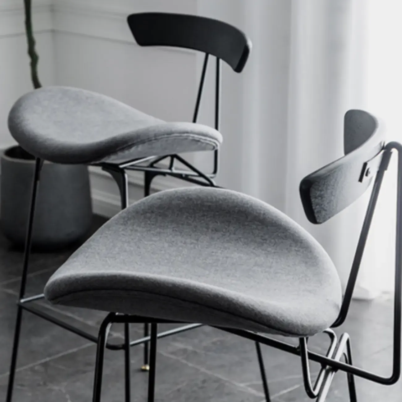 Elegant Leather Bar Stool with Open Back and Footrest for Home Image - 29