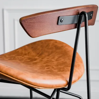 Elegant Leather Bar Stool with Open Back and Footrest for Home Image - 30