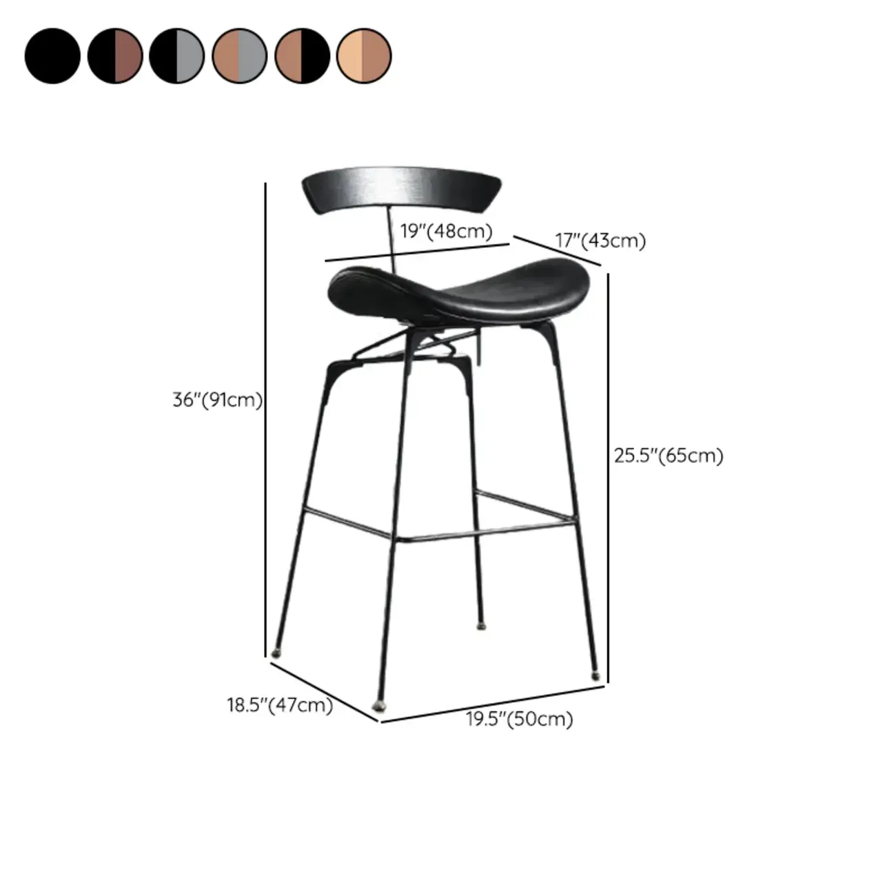 Elegant Leather Bar Stool with Open Back and Footrest for Home Image - 35