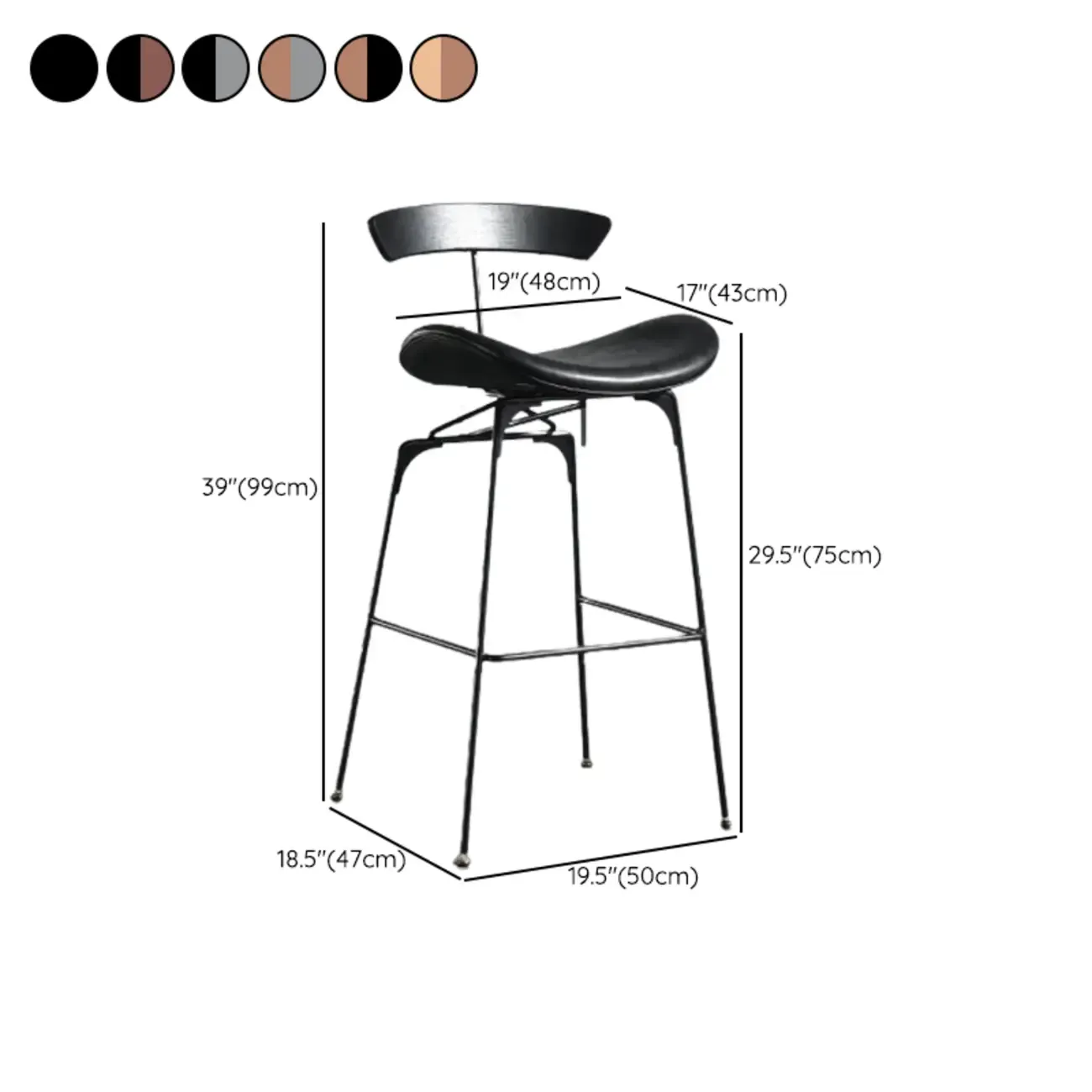 Elegant Leather Bar Stool with Open Back and Footrest for Home Image - 36