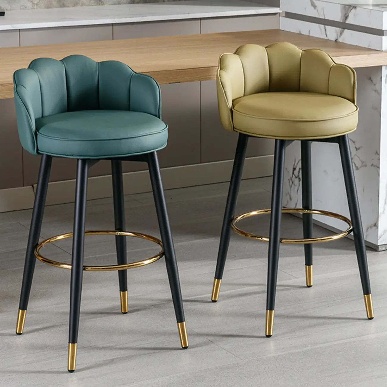 Stylish Leather Round Swivel Bar Stools with Footrest Image - 1 | homeyfad