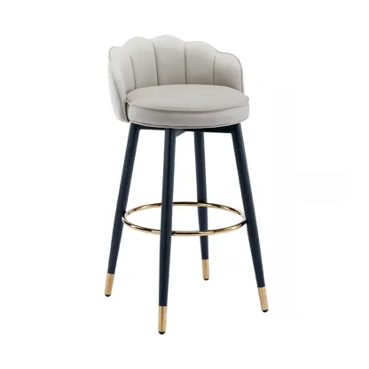 Stylish Leather Round Swivel Bar Stools with Footrest Image - 15
