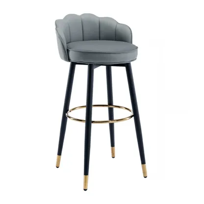 Stylish Leather Round Swivel Bar Stools with Footrest Image - 16