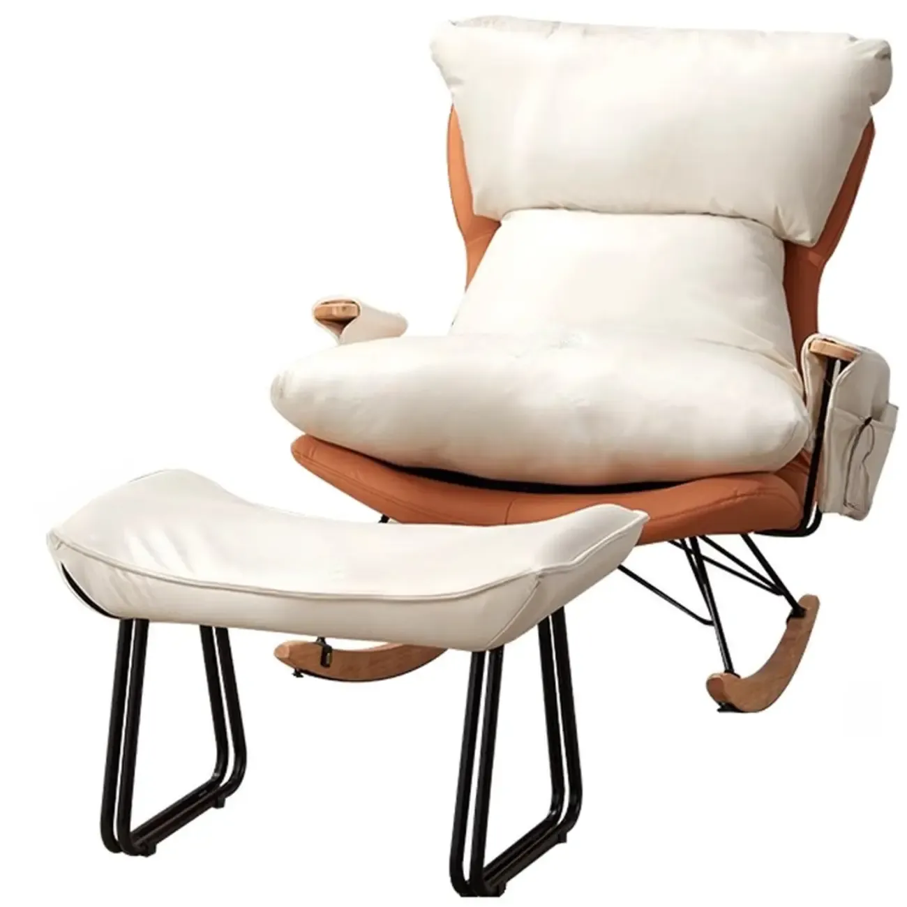 Modern Upholstered Rocking Chair with Ottoman for Living Room Image - 10