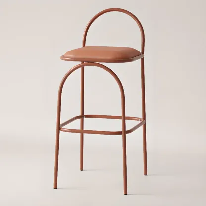 Modern Leather Bar Stools with Open Curved Back for Kitchen Image - 6