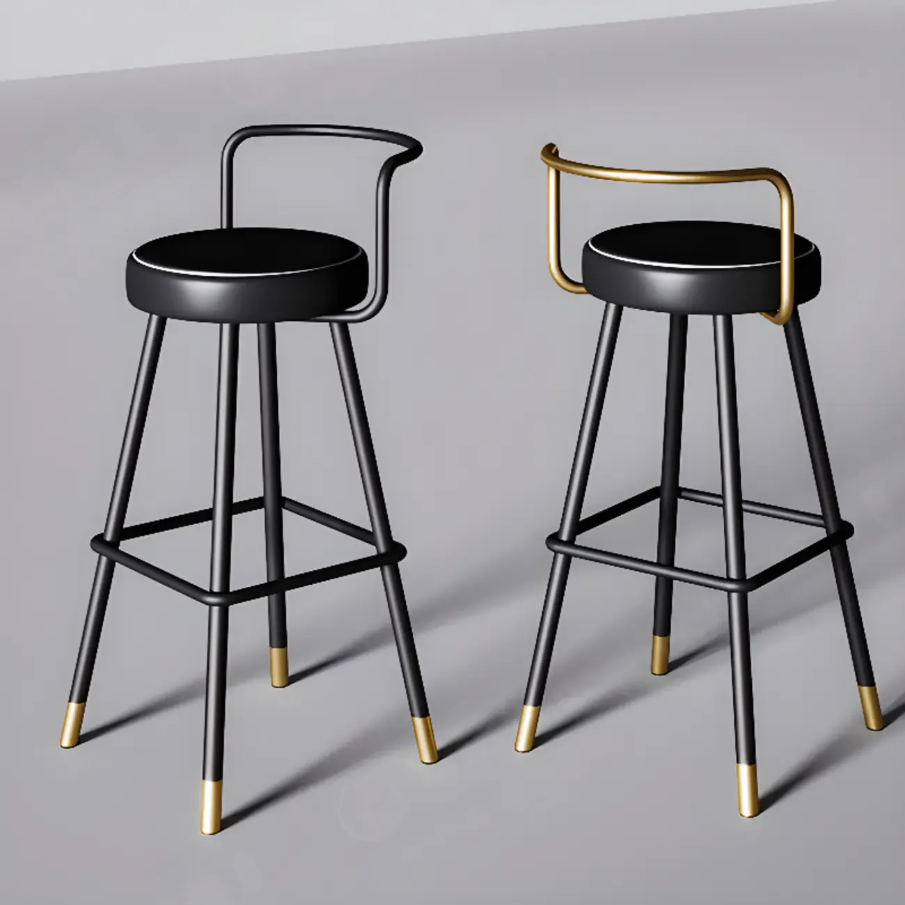 Minimalist Black Metal Upholstered Leather Bar Stool Image - 4