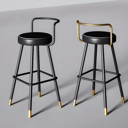 Minimalist Black Metal Upholstered Leather Bar Stool Image - 4