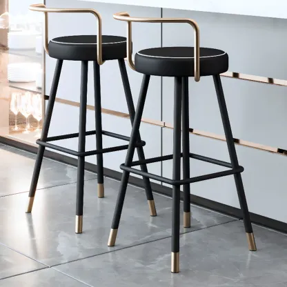 Minimalist Black Metal Upholstered Leather Bar Stool Image - 2