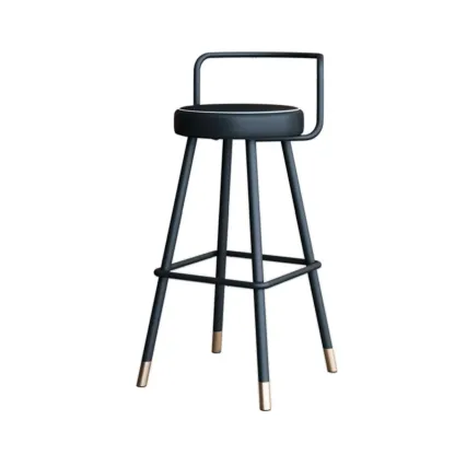 Minimalist Black Metal Upholstered Leather Bar Stool Image - 8