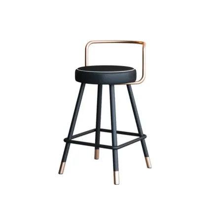 Minimalist Black Metal Upholstered Leather Bar Stool Image - 11