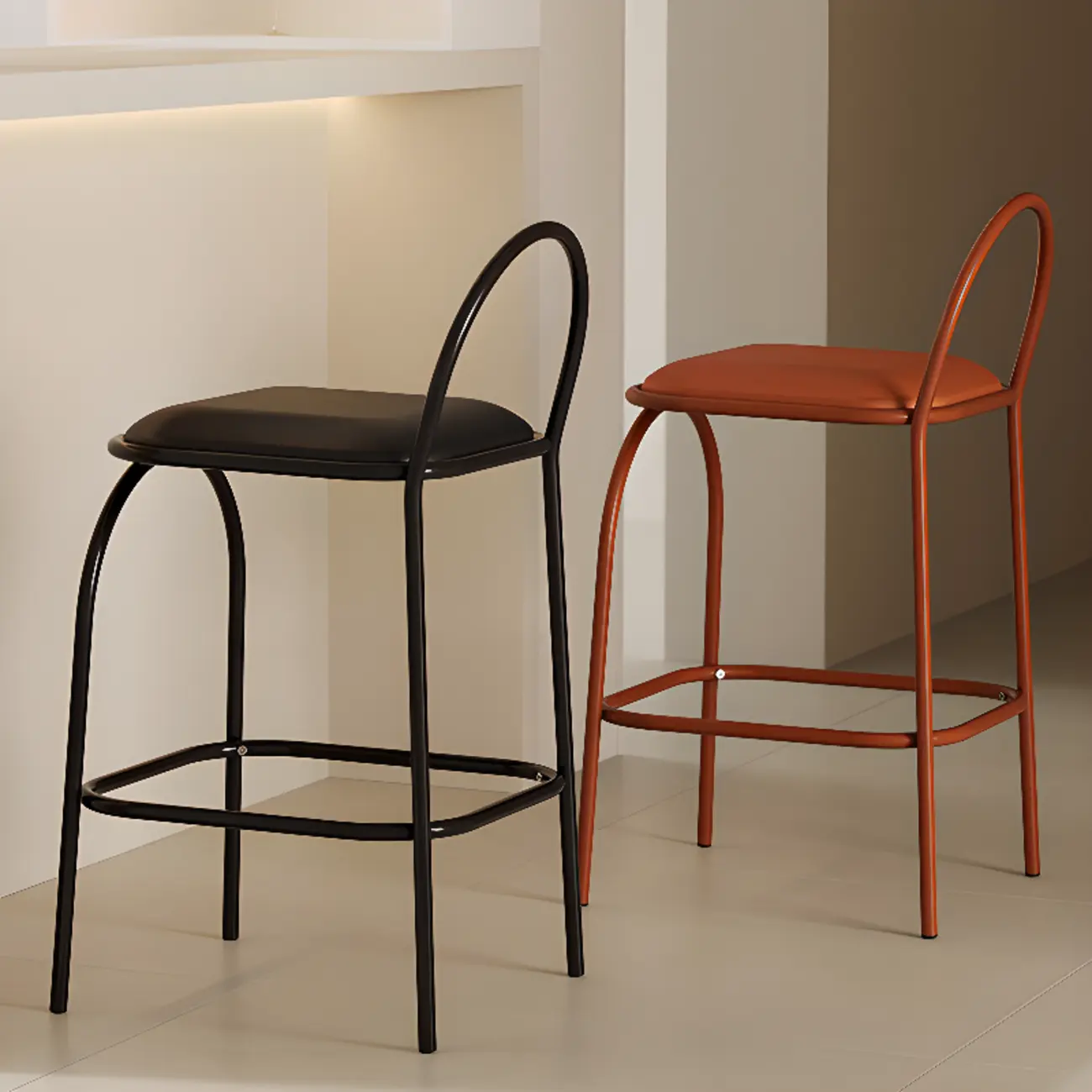 Modern Leather Bar Stools with Open Curved Back for Kitchen Image - 14 | homeyfad