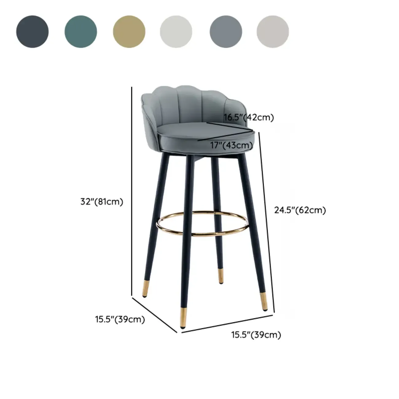 Stylish Leather Round Swivel Bar Stools with Footrest #size