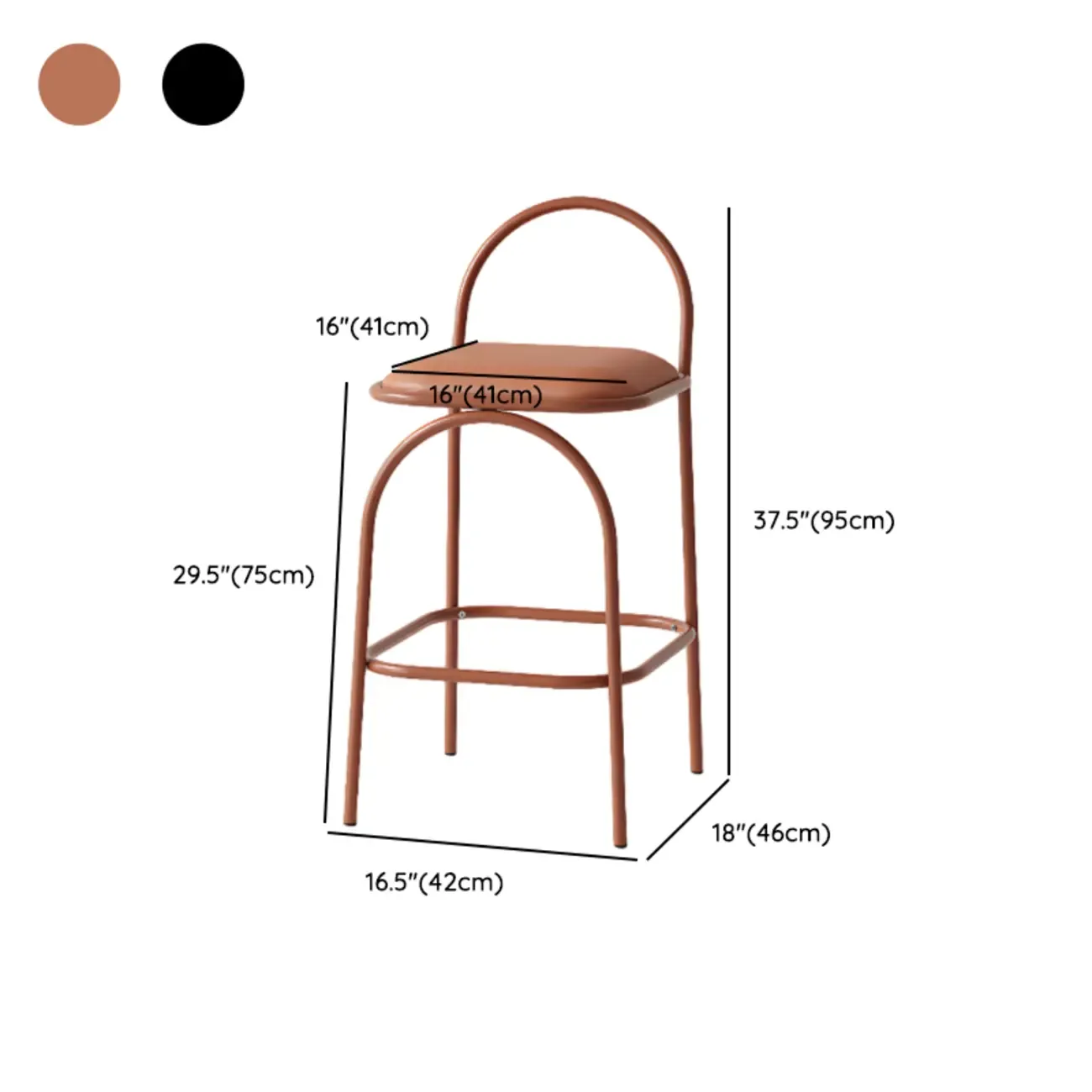 Modern Leather Bar Stools with Open Curved Back for Kitchen Image - 17