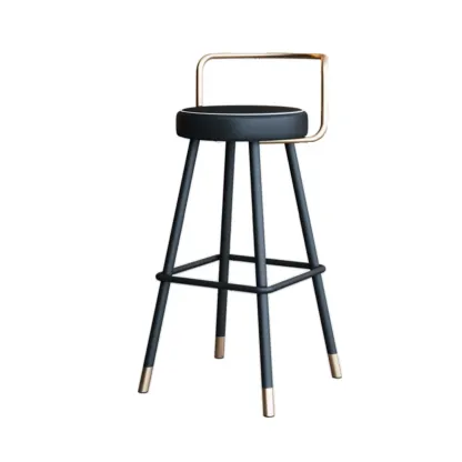 Minimalist Black Metal Upholstered Leather Bar Stool Image - 13