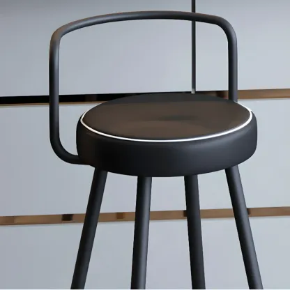 Minimalist Black Metal Upholstered Leather Bar Stool Image - 5