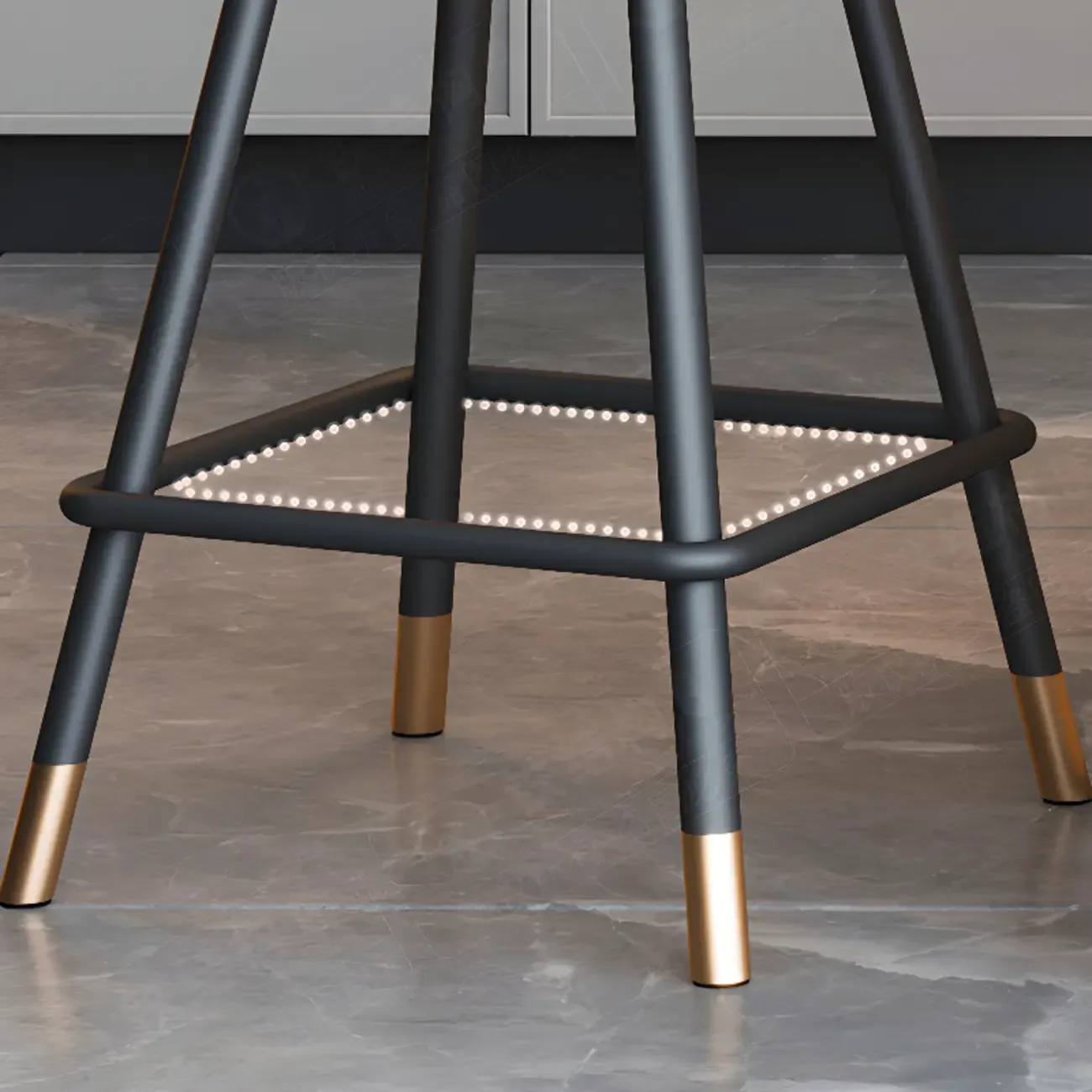 Minimalist Black Metal Upholstered Leather Bar Stool Image - 7