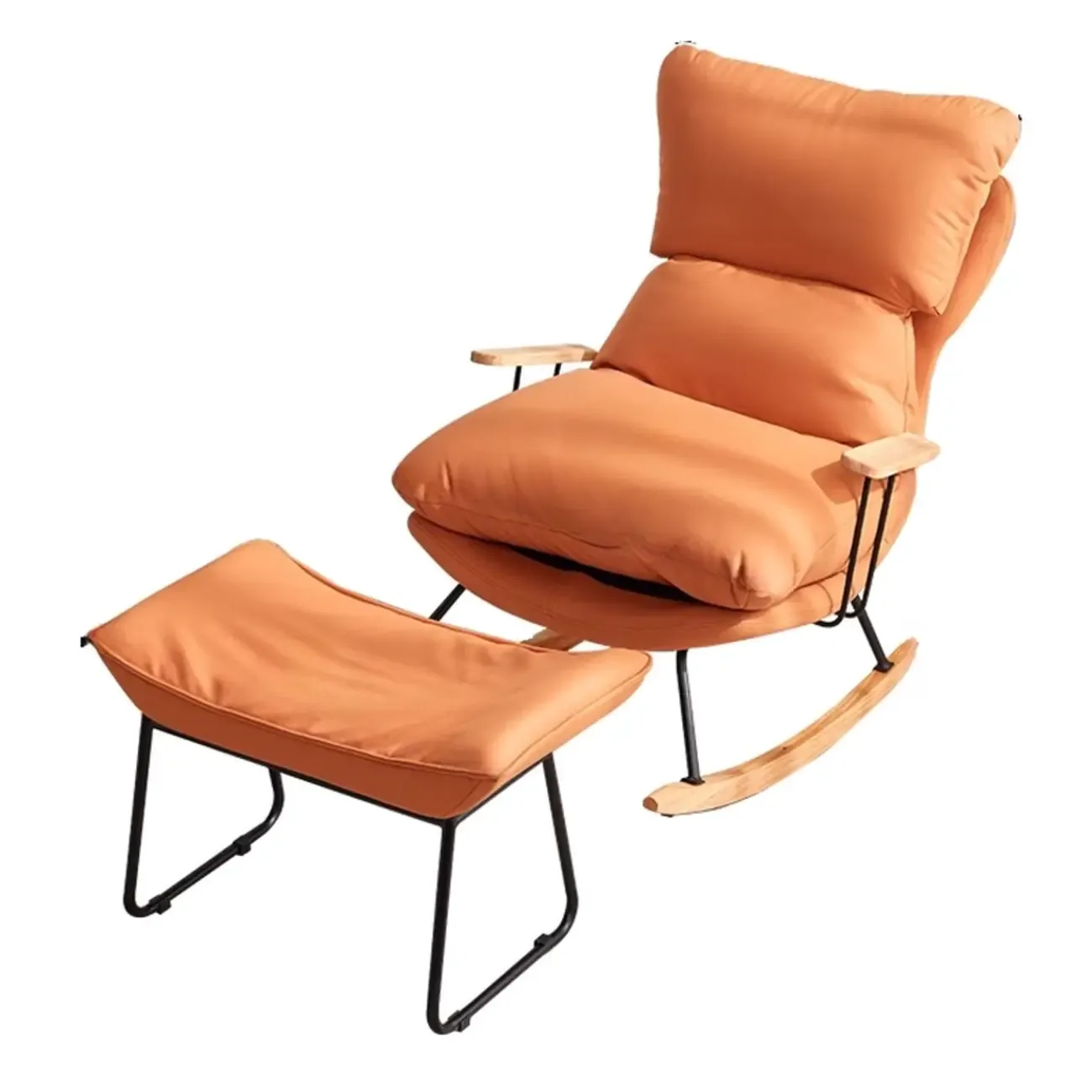 Modern Upholstered Rocking Chair with Ottoman for Living Room Image - 14