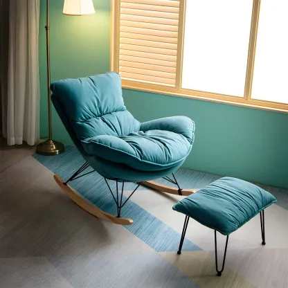 Velvet Upholstered Nursery Rocking Chair with Ottoman for Leisure Image - 1