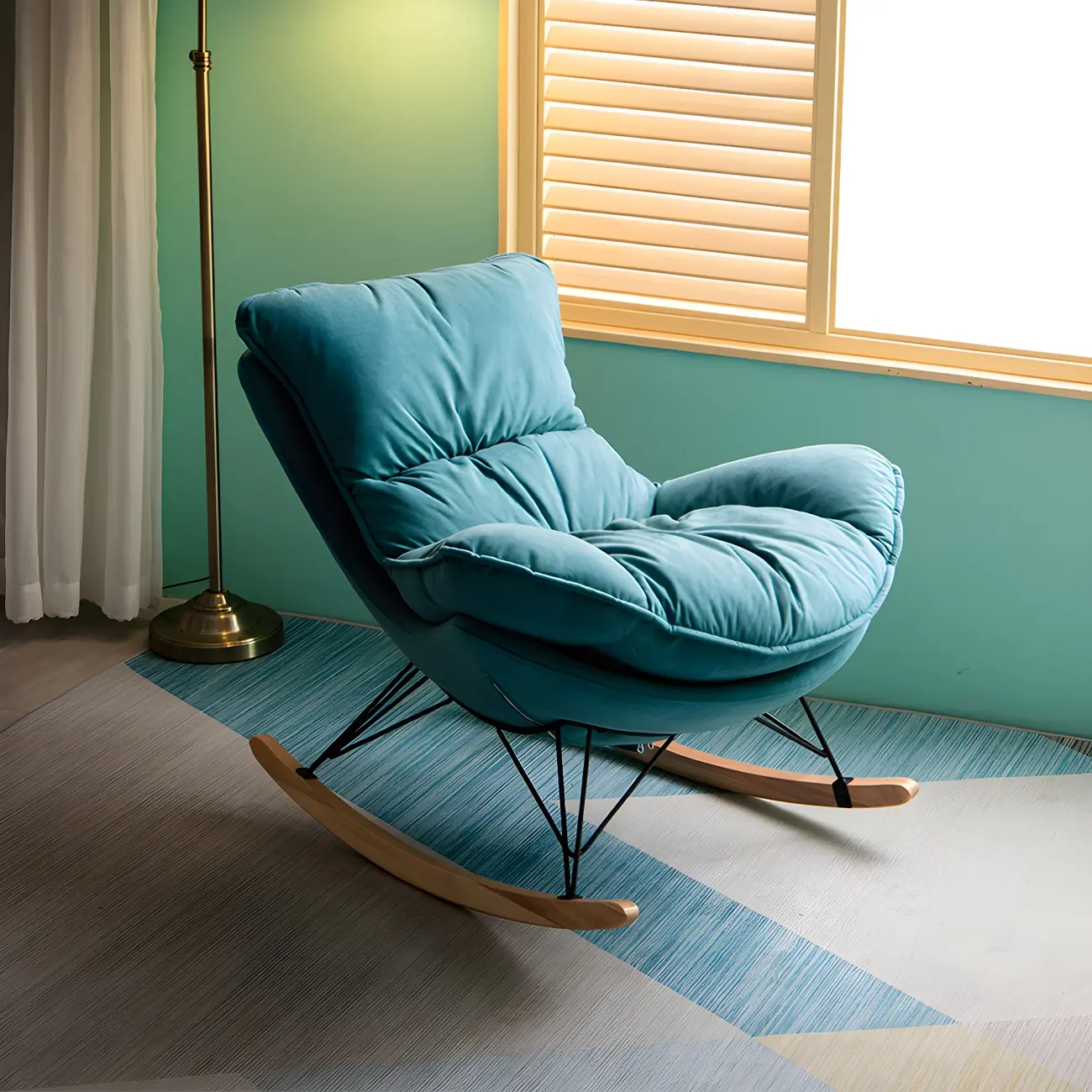 Velvet Upholstered Nursery Rocking Chair with Ottoman for Leisure Image - 2 | homeyfad