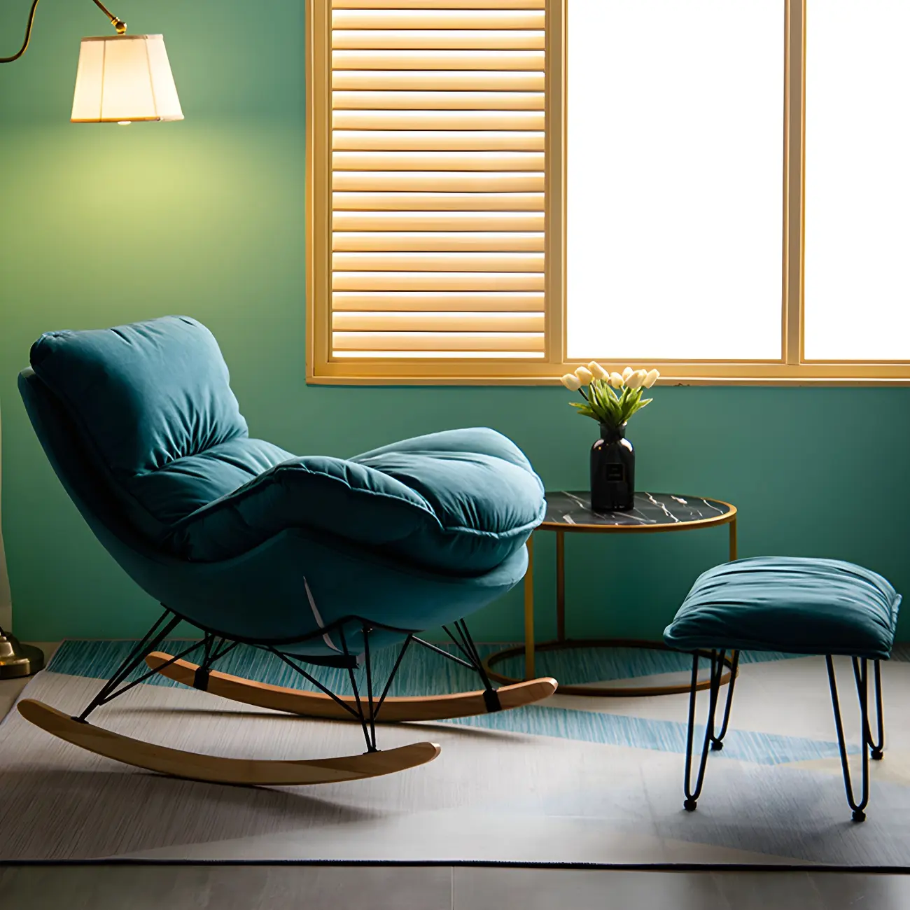 Velvet Upholstered Nursery Rocking Chair with Ottoman for Leisure Image - 3 | homeyfad