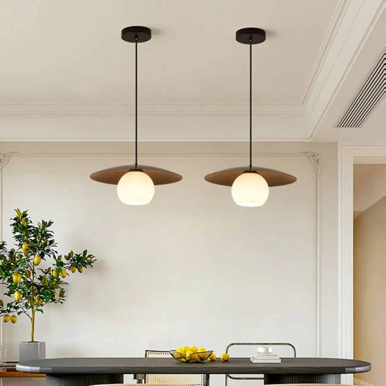 Minimalist White Glass Pendant Light with Metal Disc for Living Room Image - 4