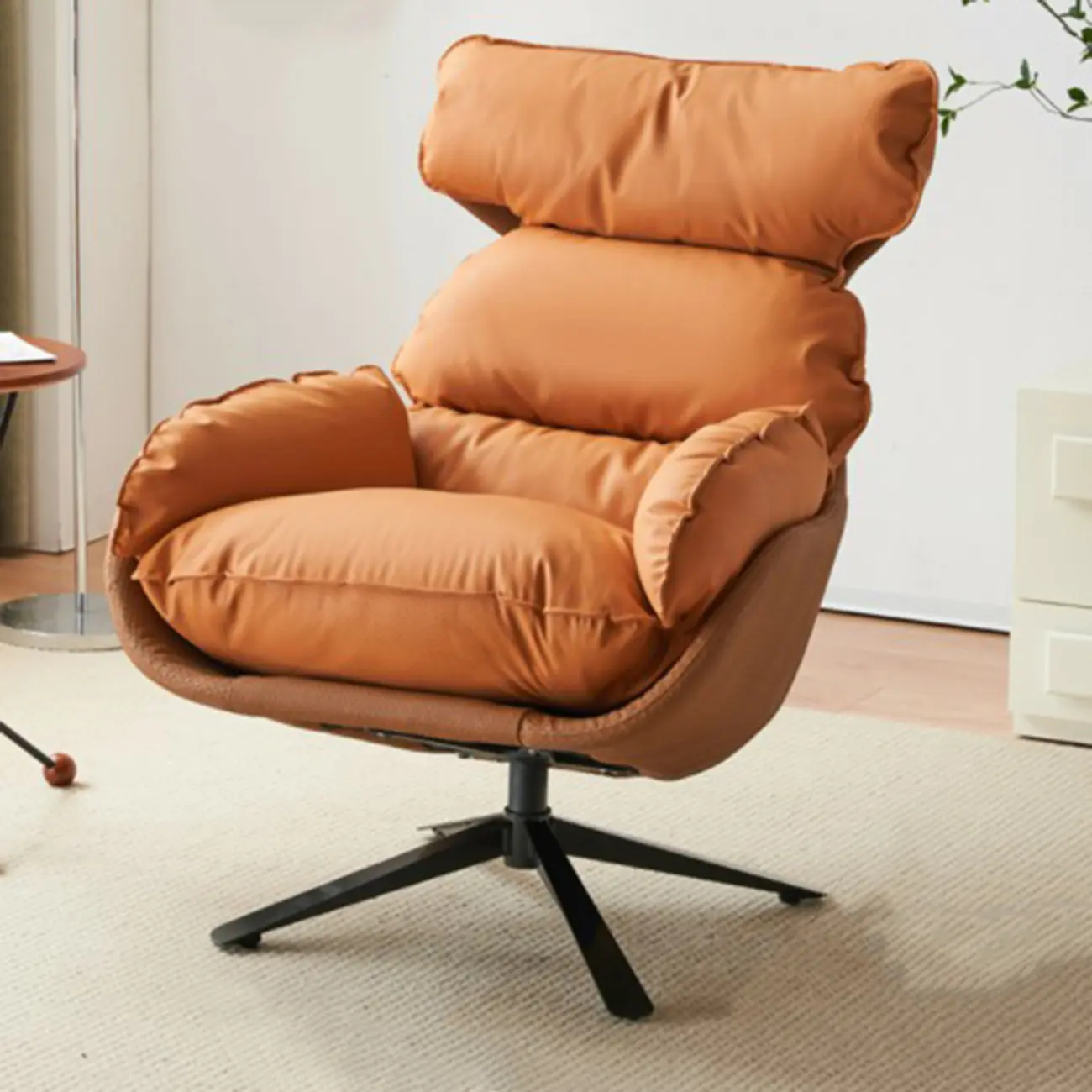 Modern Orange Suede Swivel Armchair for Living Room Image - 1 | homeyfad