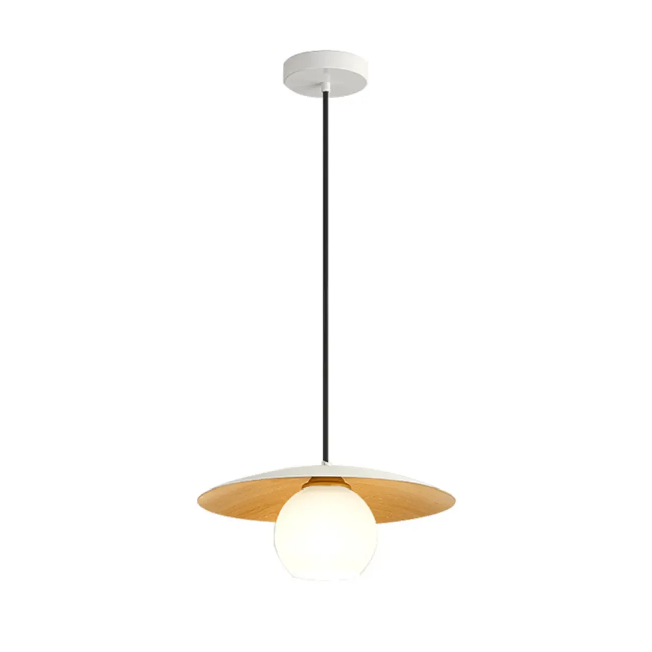 Minimalist White Glass Pendant Light with Metal Disc for Living Room Image - 5