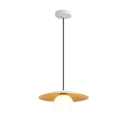 Minimalist White Glass Pendant Light with Metal Disc for Living Room Image - 5