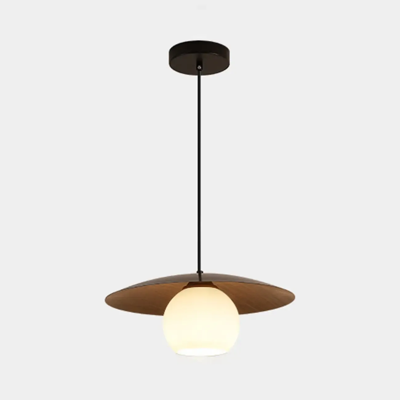 Minimalist White Glass Pendant Light with Metal Disc for Living Room Image - 6