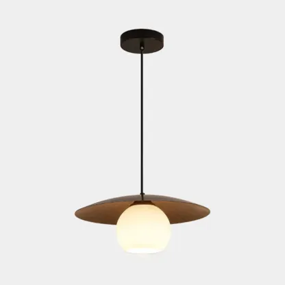 Minimalist White Glass Pendant Light with Metal Disc for Living Room Image - 6
