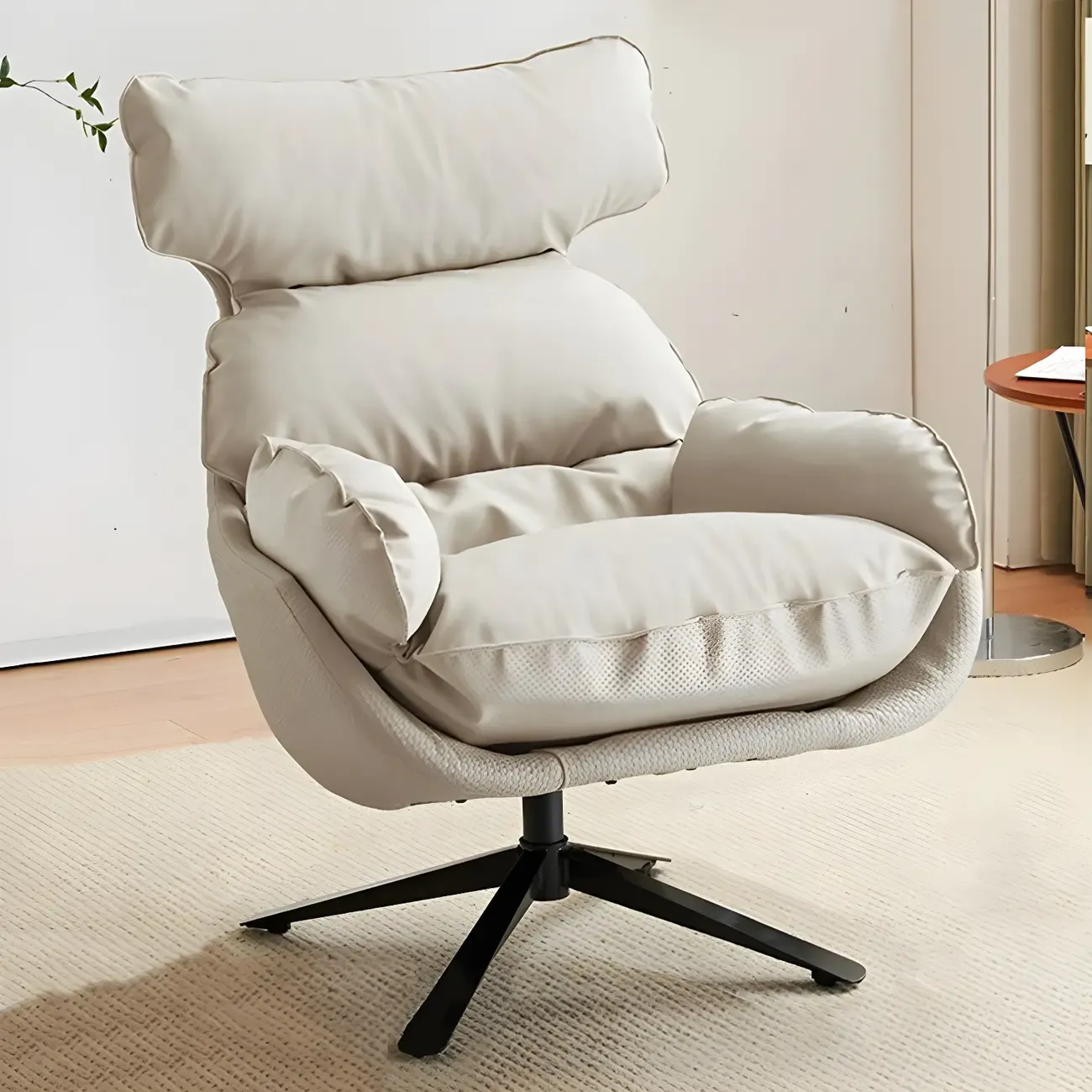 Modern Orange Suede Swivel Armchair for Living Room Image - 3