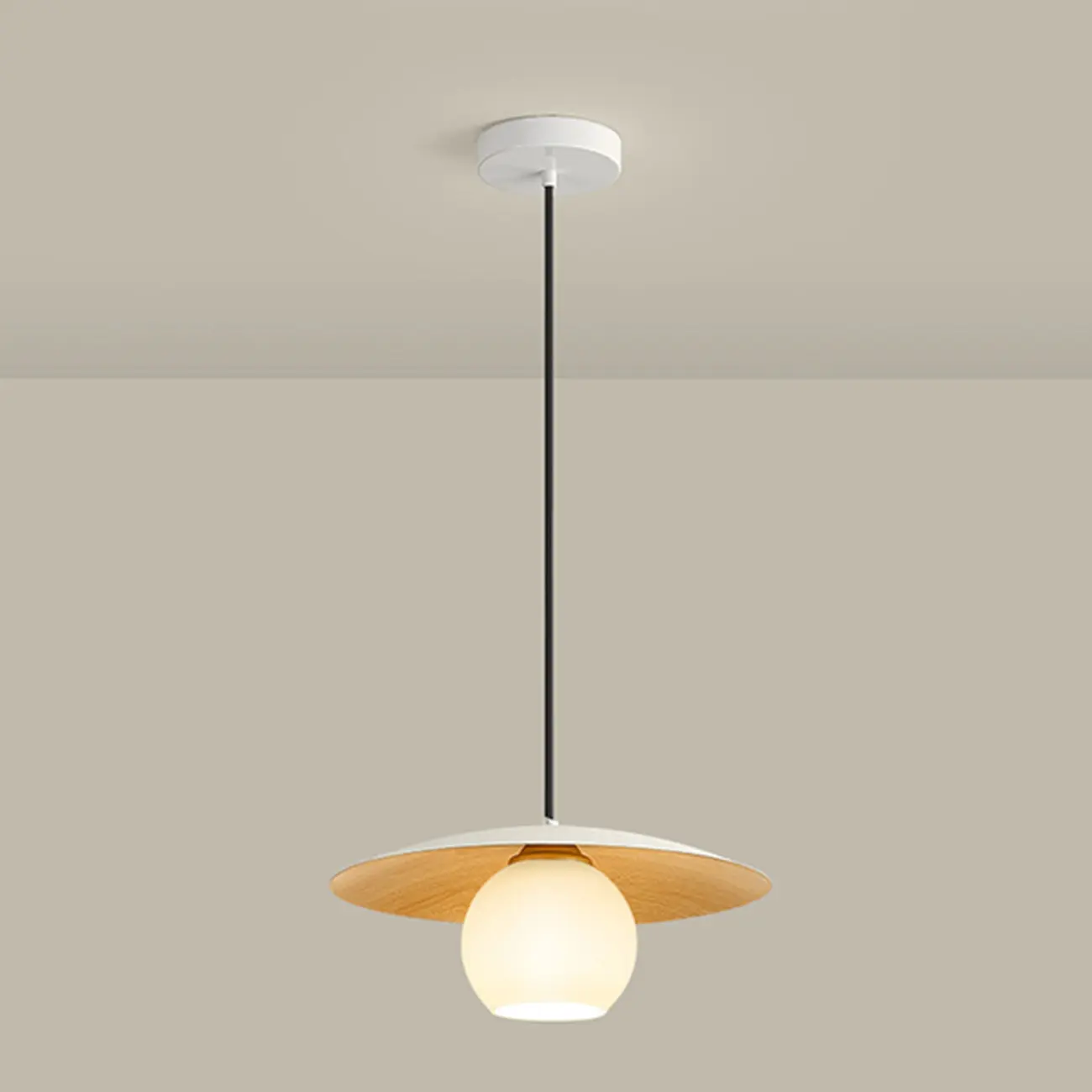 Minimalist White Glass Pendant Light with Metal Disc for Living Room Image - 7 | homeyfad