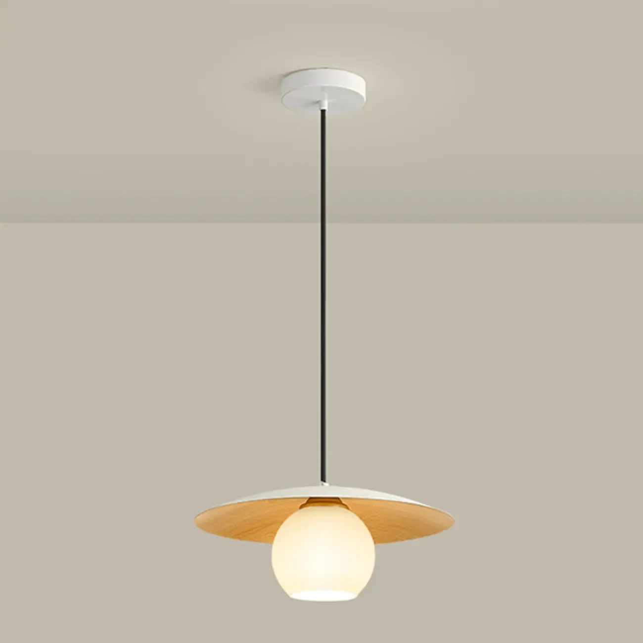 Minimalist White Glass Pendant Light with Metal Disc for Living Room Image - 7