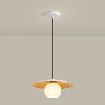 Minimalist White Glass Pendant Light with Metal Disc for Living Room Image - 7
