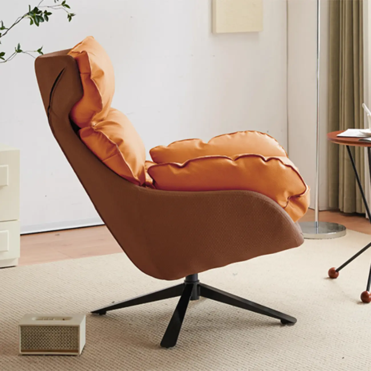 Modern Orange Suede Swivel Armchair for Living Room Image - 4 | homeyfad