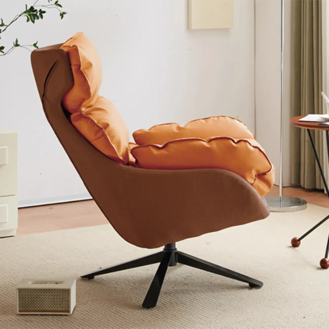 Modern Orange Suede Swivel Armchair for Living Room Image - 4