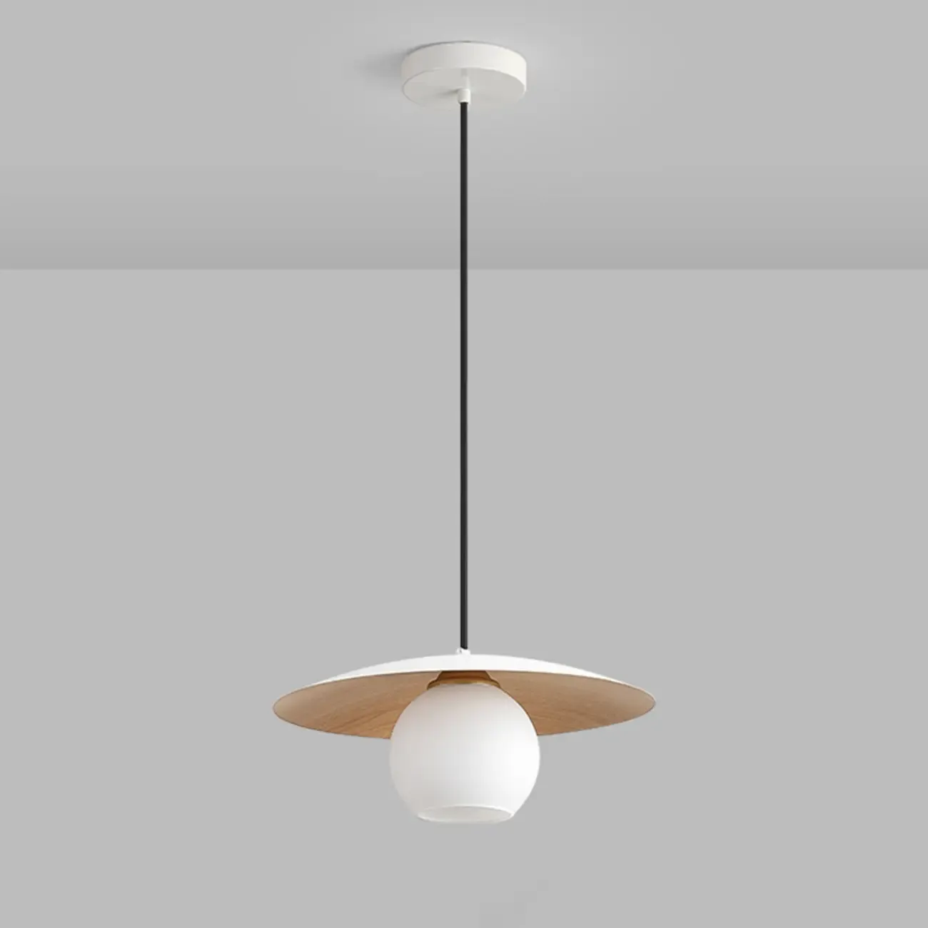 Minimalist White Glass Pendant Light with Metal Disc for Living Room Image - 8