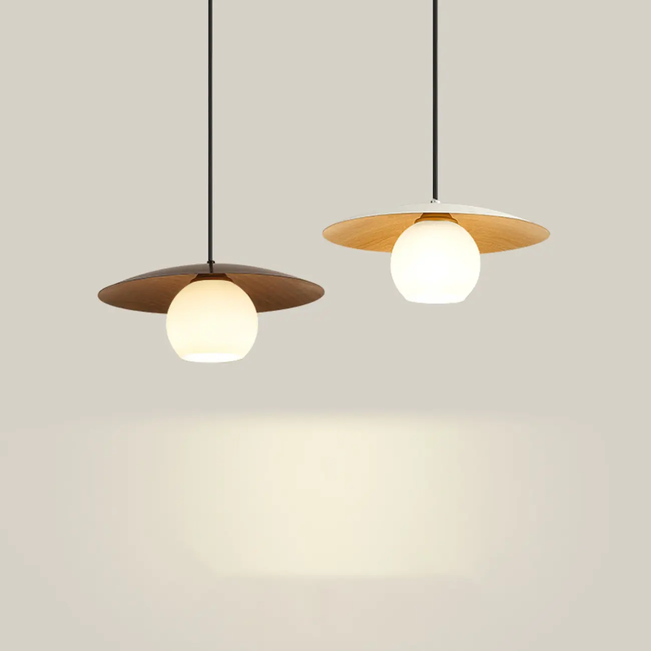 Minimalist White Glass Pendant Light with Metal Disc for Living Room Image - 9 | homeyfad