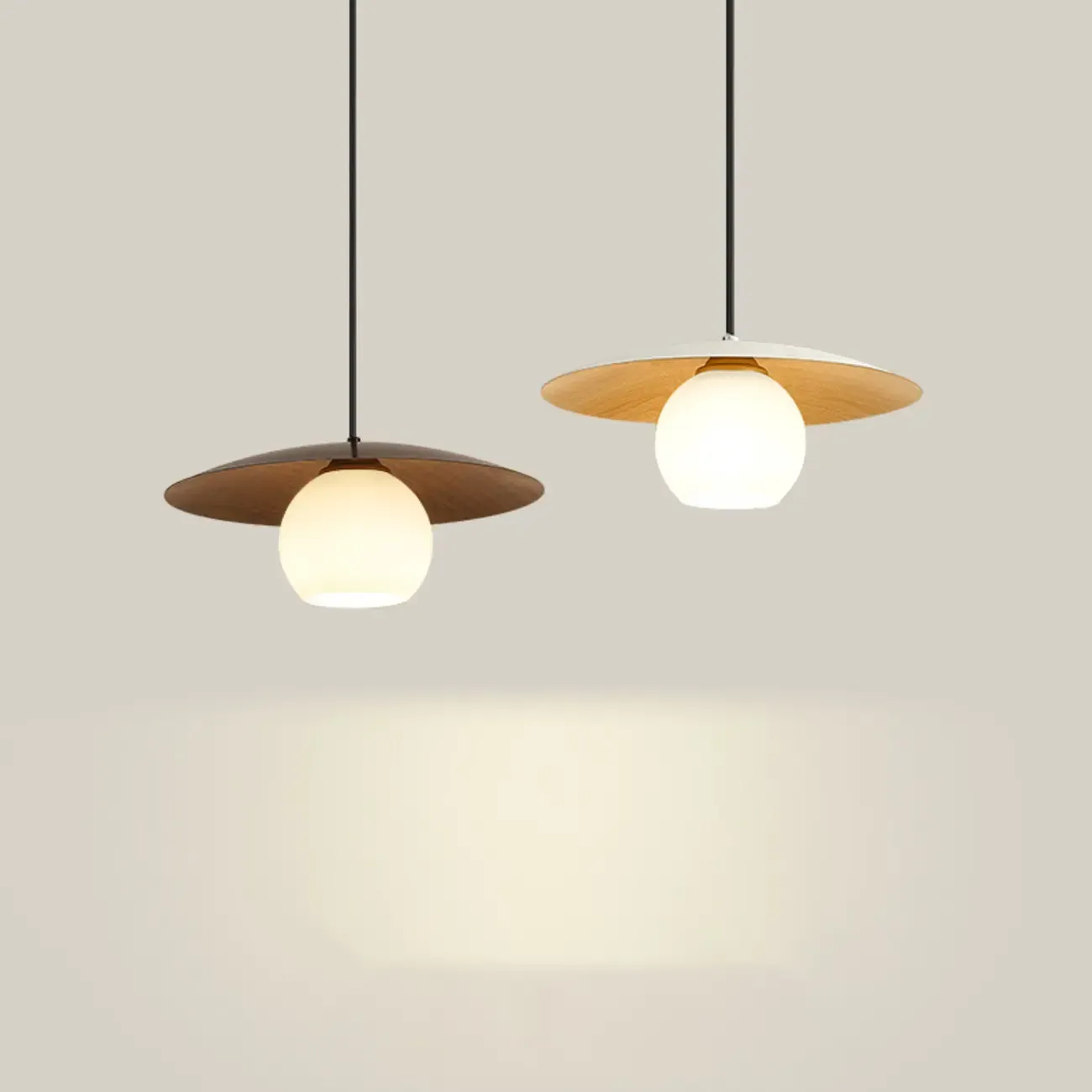 Minimalist White Glass Pendant Light with Metal Disc for Living Room Image - 9