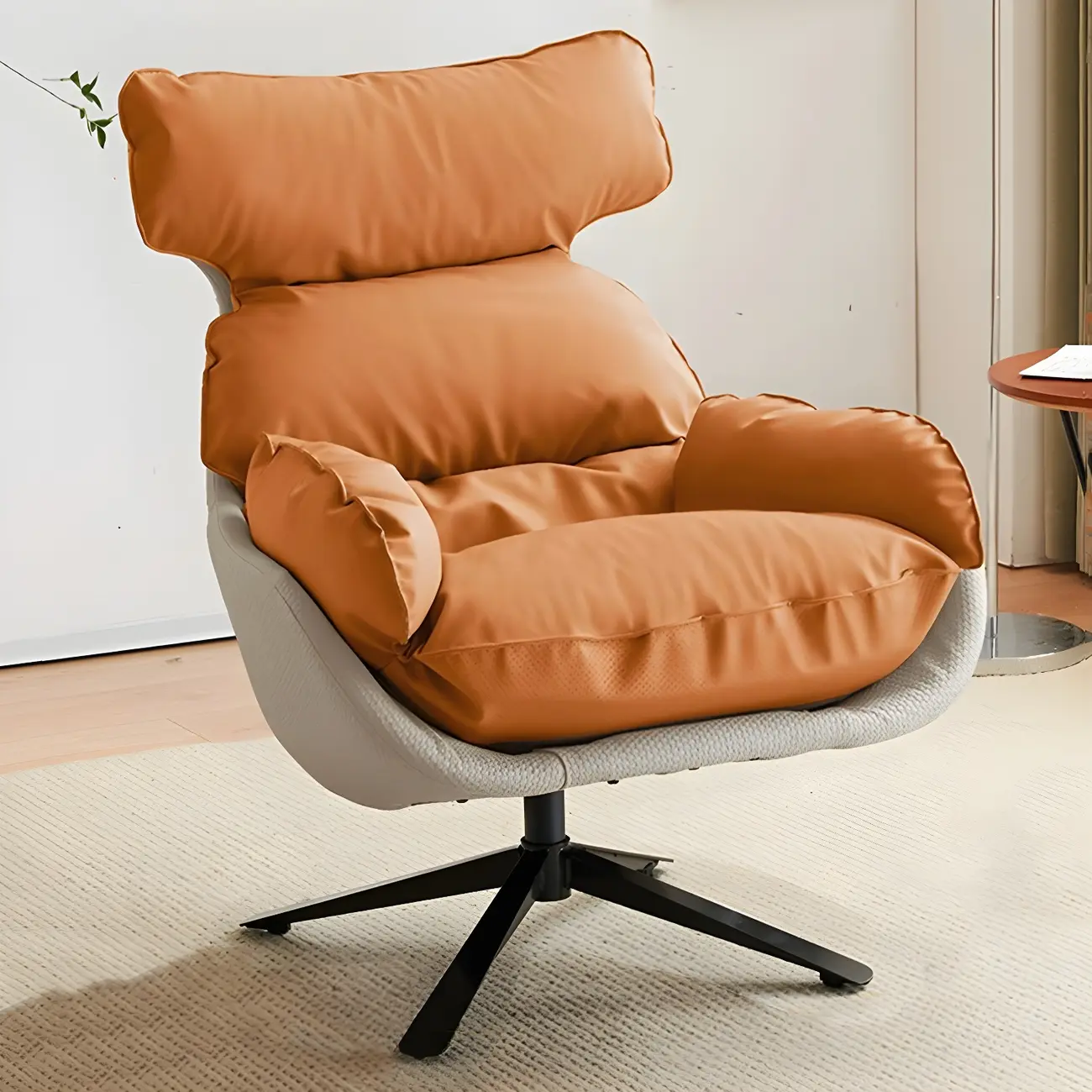Modern Orange Suede Swivel Armchair for Living Room Image - 5 | homeyfad