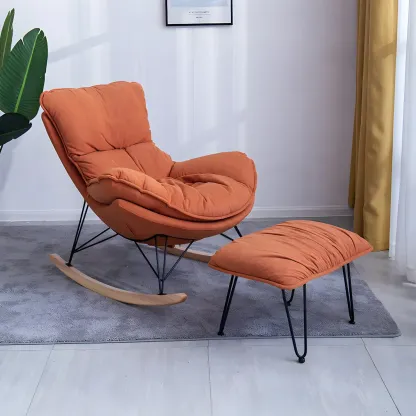 Velvet Upholstered Nursery Rocking Chair with Ottoman for Leisure Image - 10