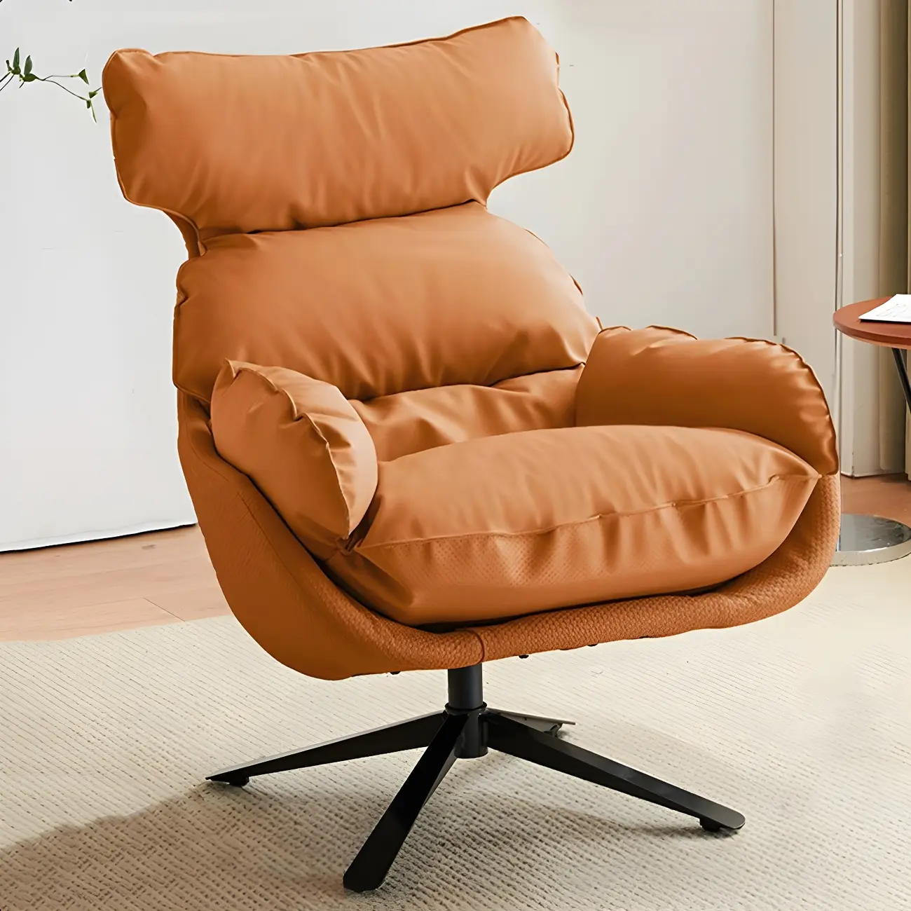 Modern Orange Suede Swivel Armchair for Living Room Image - 6 | homeyfad