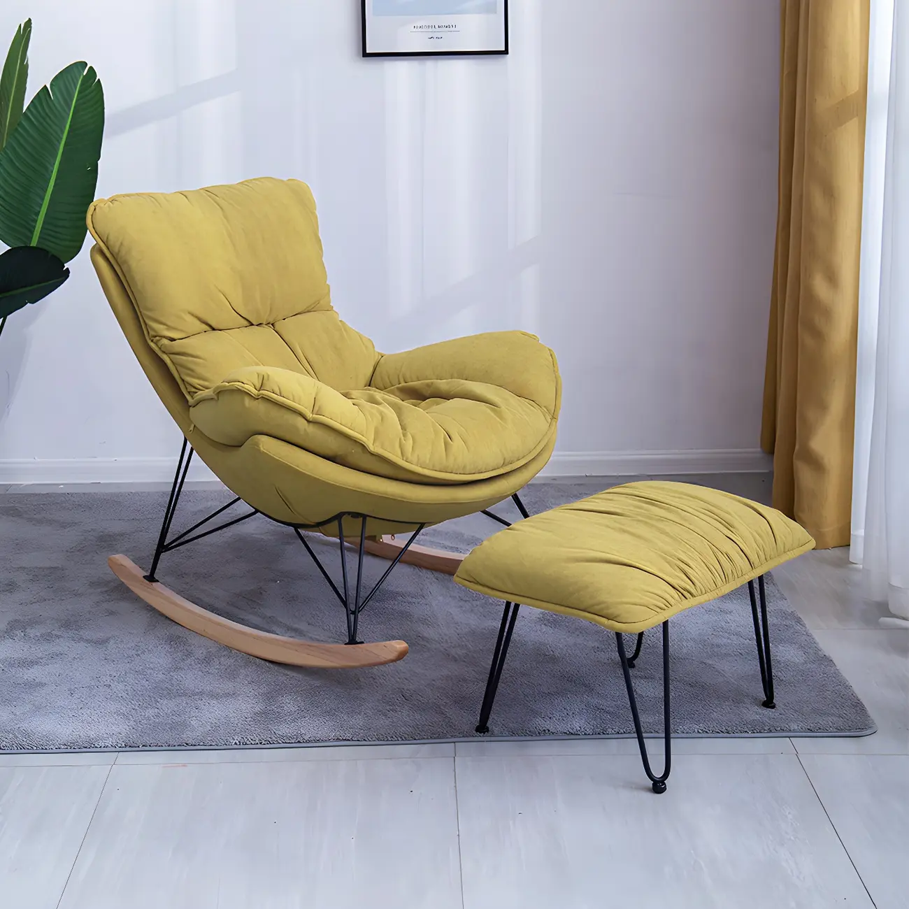 Velvet Upholstered Nursery Rocking Chair with Ottoman for Leisure Image - 12 | homeyfad