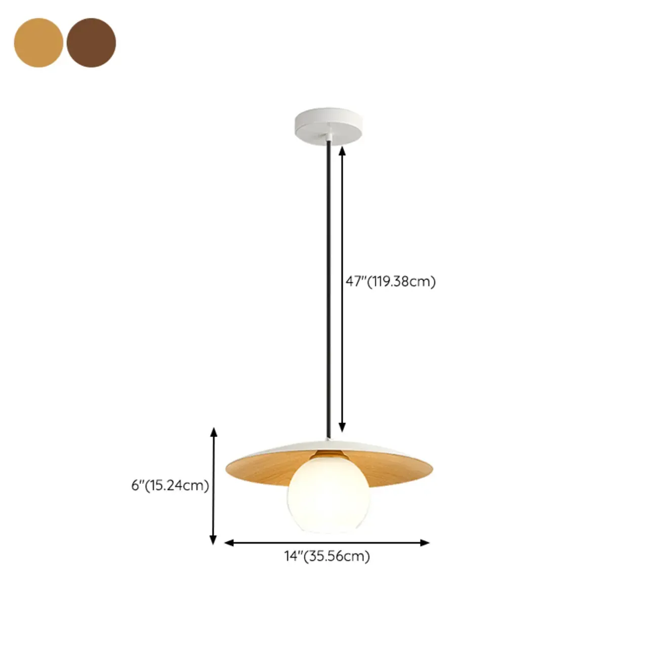Minimalist White Glass Pendant Light with Metal Disc for Living Room #size